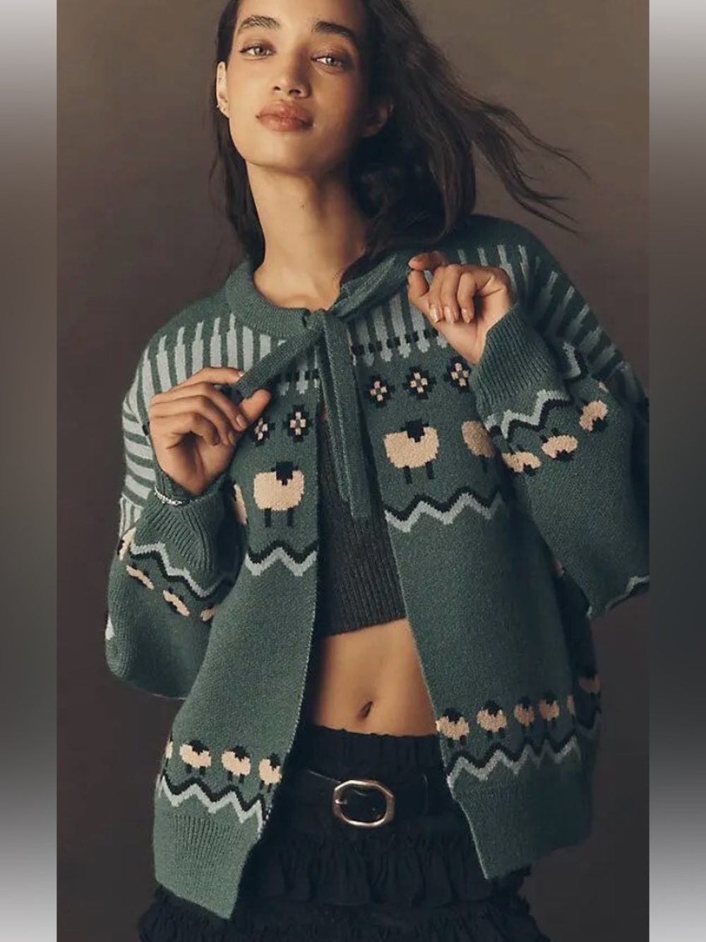 NWT Anthropologie Maeve Tie-Front Fairisle Cardigan Sweater